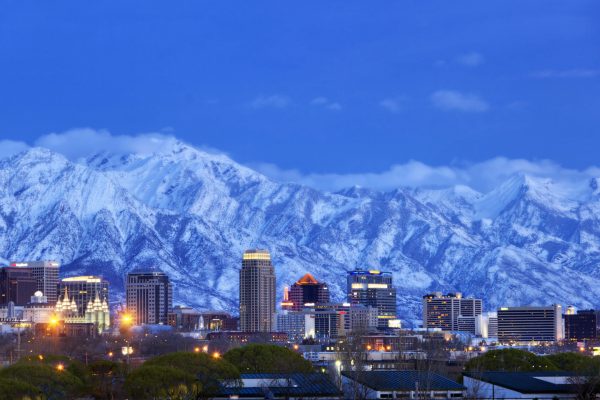 Salt Lake City with Wasatch mountains after fresh snowfall.
Commercial photography for advertising and marketing.